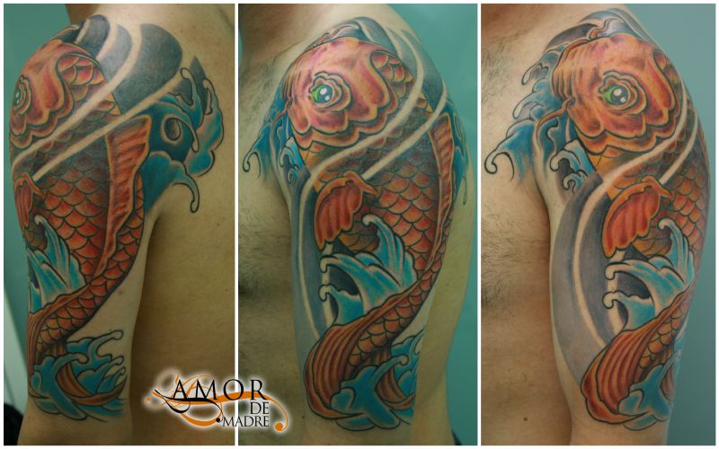 Carpa-koi-fish-pez-oriental-color-tattoo-tatuaje-amor-de-madre-zamora-media-manga-brazo
